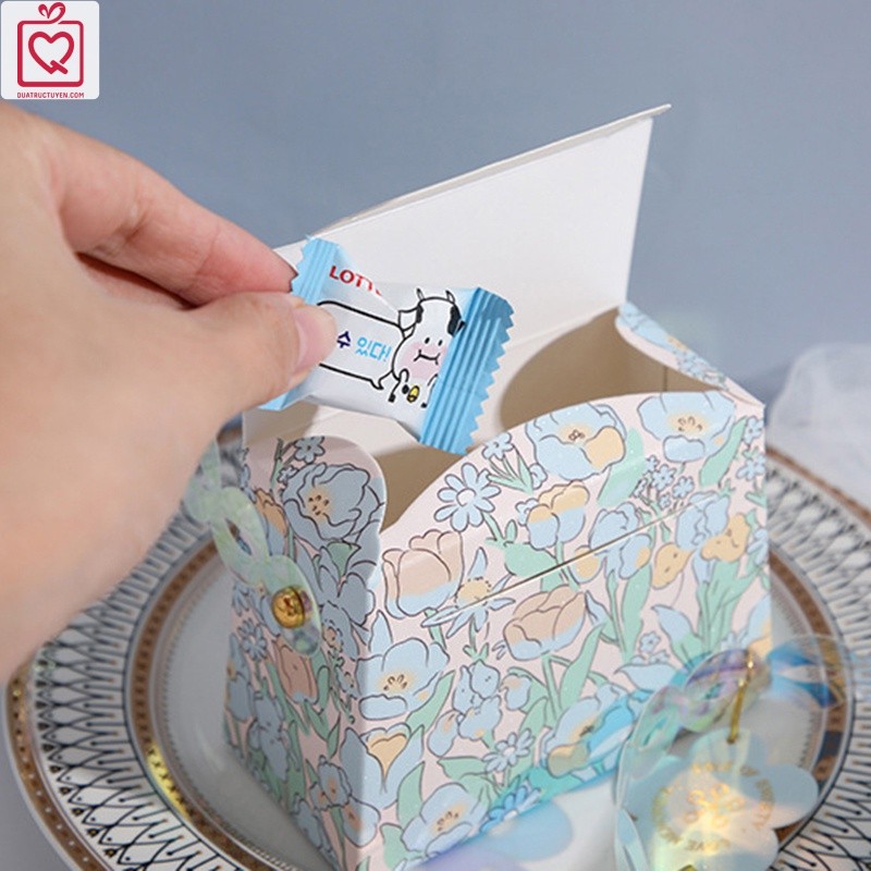 Hộp quà túi xách tặng bạn gái hoa Pastel H11 hộp đựng quà có quai xách thời trang đẹp mắt