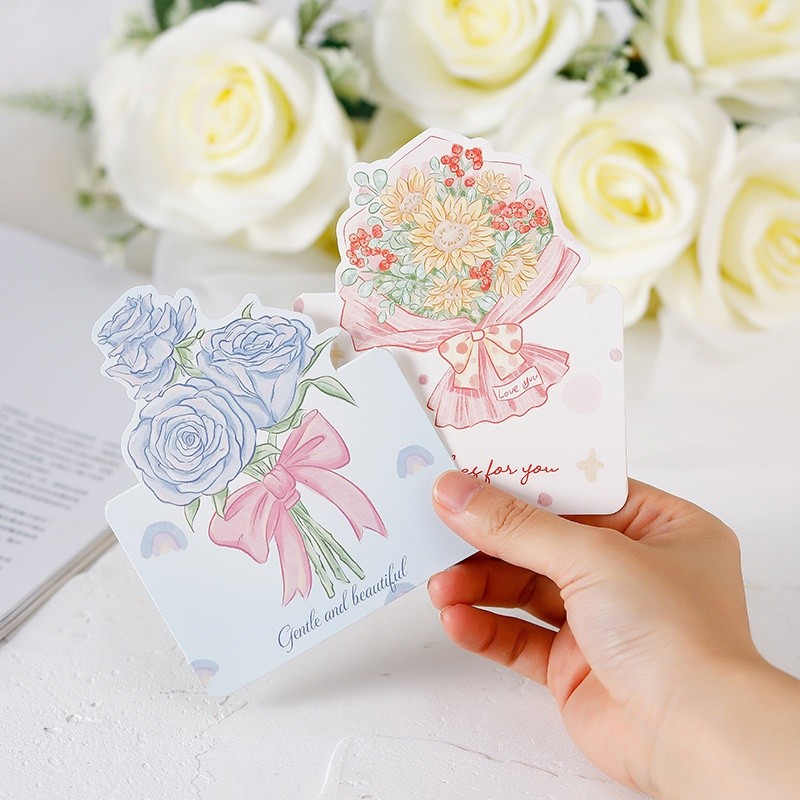 Thiệp bưu thiếp hình màu sắc tươi tắn, bó hoa romantic hoa hồng, tulip TH04 thiệp giấy chúc mừng