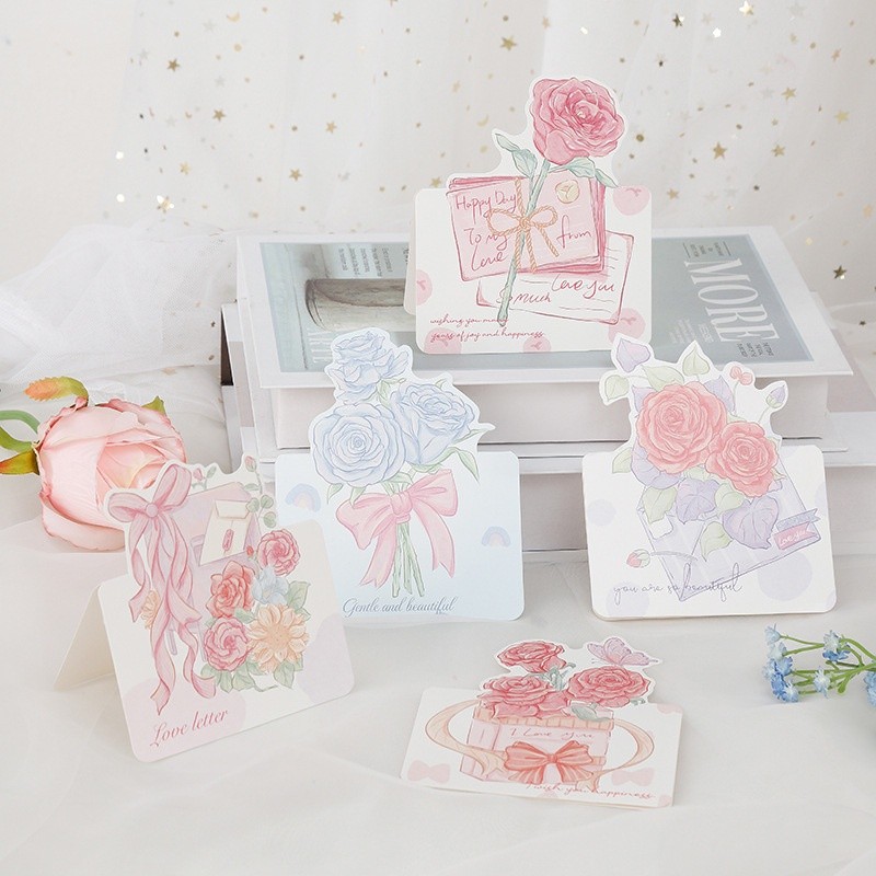 Thiệp bưu thiếp hình màu sắc tươi tắn, bó hoa romantic hoa hồng, tulip TH04 thiệp giấy chúc mừng