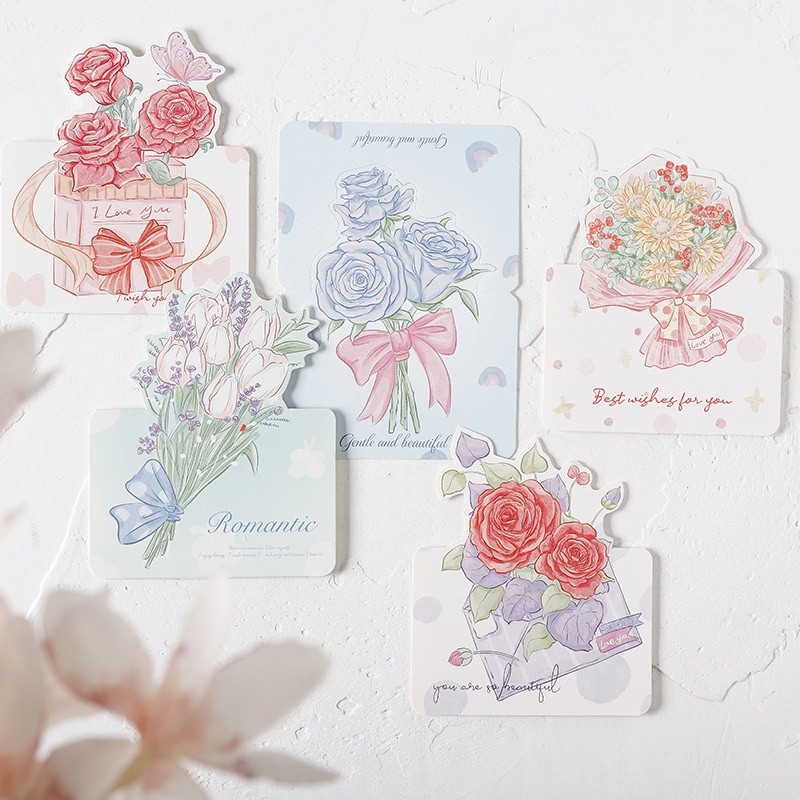 Thiệp bưu thiếp hình màu sắc tươi tắn, bó hoa romantic hoa hồng, tulip TH04 thiệp giấy chúc mừng