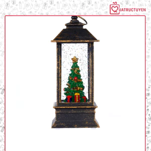 Đèn măng xông Giáng sinh cổ điển, Đèn Noel hiệu ứng tuyết rơi ánh sáng vàng lấp lánh 13cm