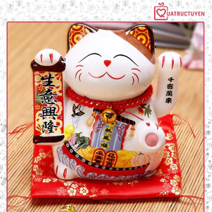 Mèo vẫy tay may mắn Vận May Như Ý - 14cm, Mèo thần tài Nhật Bản tặng khai trương, tân gia, tài lộc
