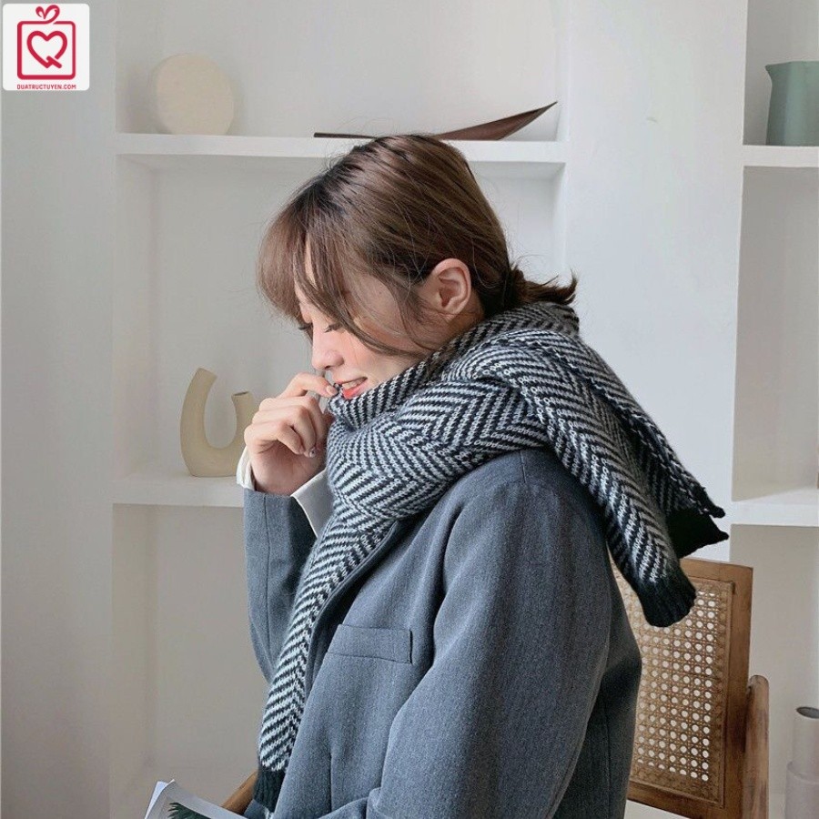 Khăn quàng cổ len họa tiết chữ W KH3, Khăn quàng mùa đông đẹp hoạ tiết tối giản