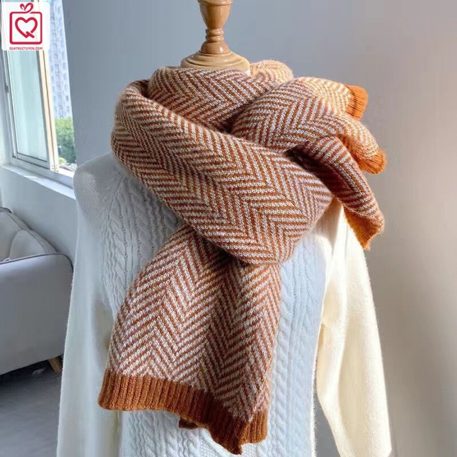 Khăn quàng cổ len họa tiết chữ W KH3, Khăn quàng mùa đông đẹp hoạ tiết tối giản