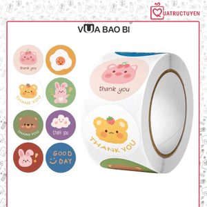 Sticker Cuộn 500 nhãn tròn niêm phong dán hộp túi đóng hàng TE03decal trang trí bao bì dễ thương