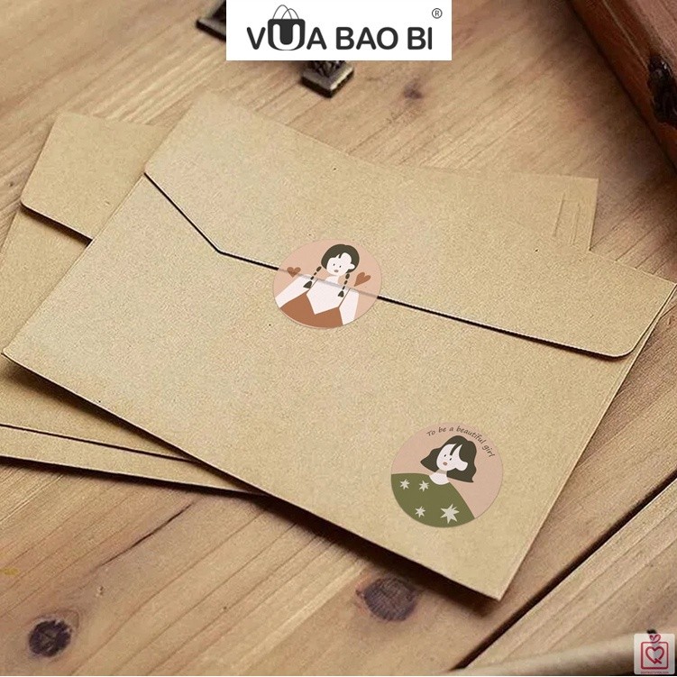 Sticker Cuộn 500 nhãn tròn niêm phong dán hộp túi đóng hàng TE03decal trang trí bao bì dễ thương