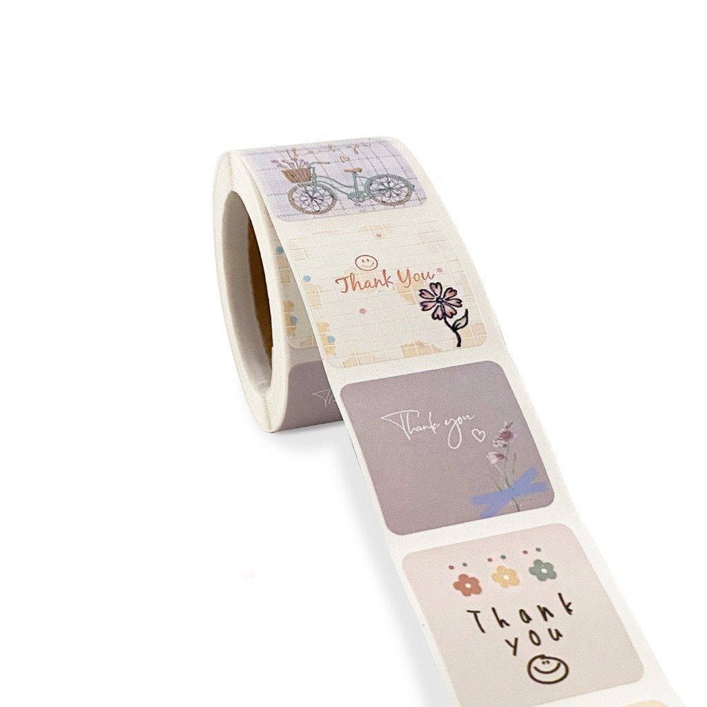 Cuộn 300 decal sticker trang trí kiểu bưu thiếp TE35 Thank you, tem Cảm ơn dán bao bì hộp vintage