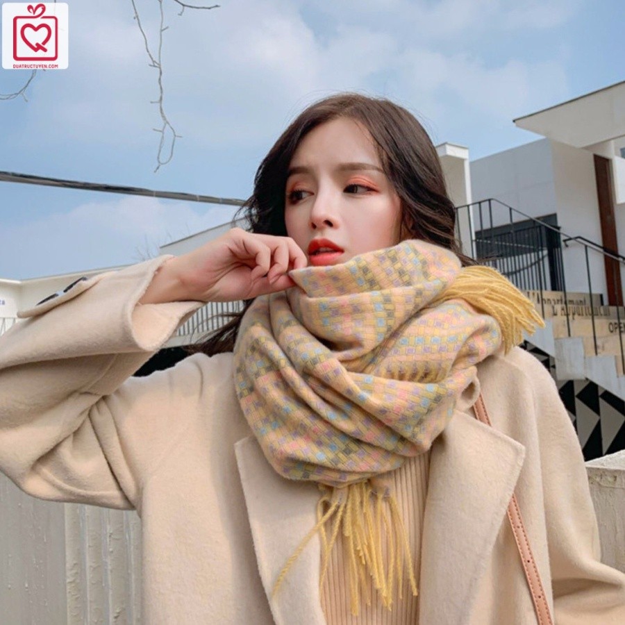 Khăn len quàng cổ phối màu Pastel KH1, Khăn quàng mùa đông ấm áp màu đa dạng