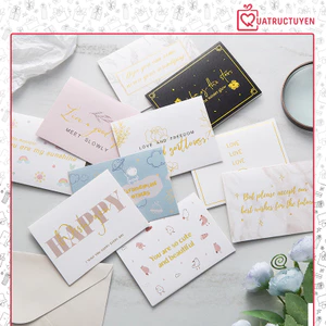 Thiệp giấy chúc mừng thông điệp TH02 bưu thiếp chữ nhũ vàng 7x18cm quà tặng đẹp mắt