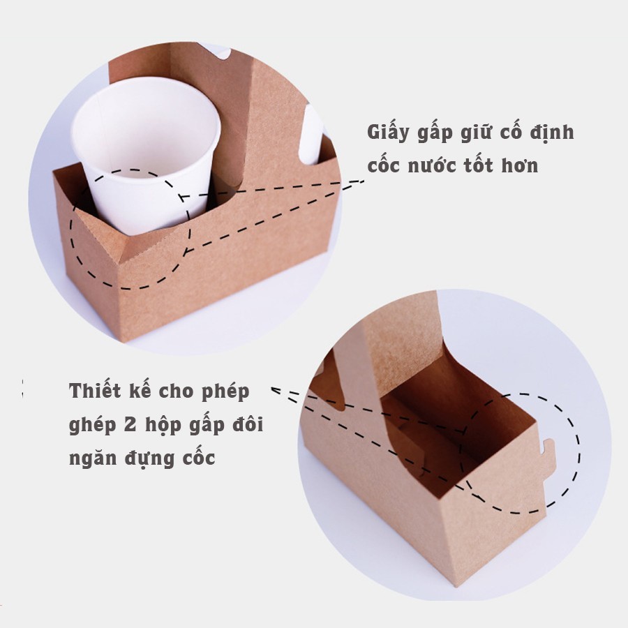 [Combo 3]Hộp hoa trang trí 2 ngăn đựng đồ uống take away giấy kraft H14 trà sữa cà phê, hoa quả làm quà tặng