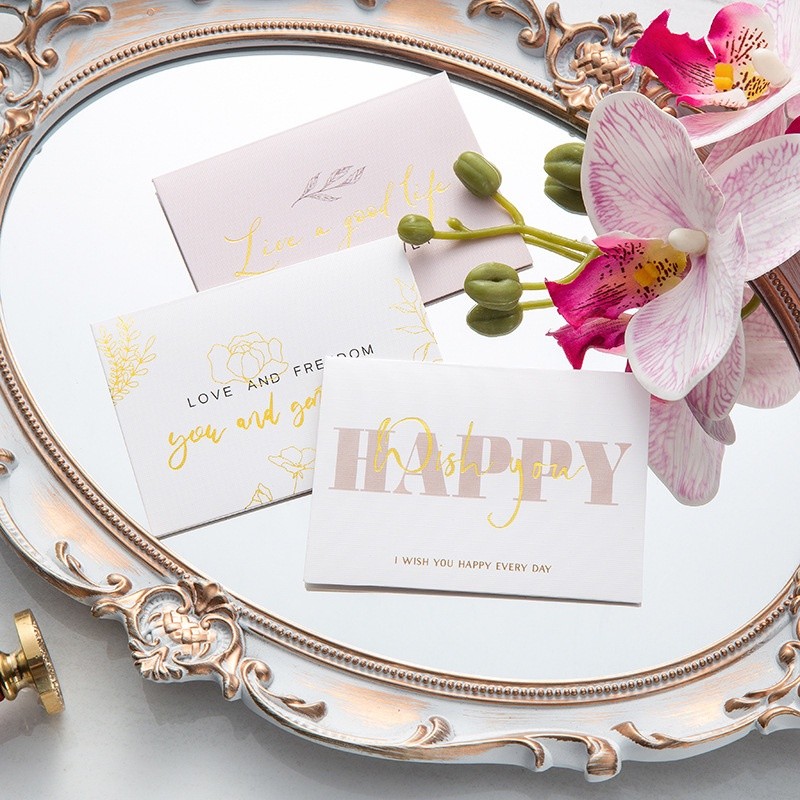 Thiệp giấy chúc mừng thông điệp TH02 bưu thiếp chữ nhũ vàng 7x18cm quà tặng đẹp mắt
