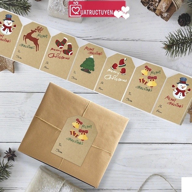 Cuộn 250 tem dán Giáng sinh nền kraft From To TE40 sticker decal Noel dán ghi tên người gửi/nhận quà