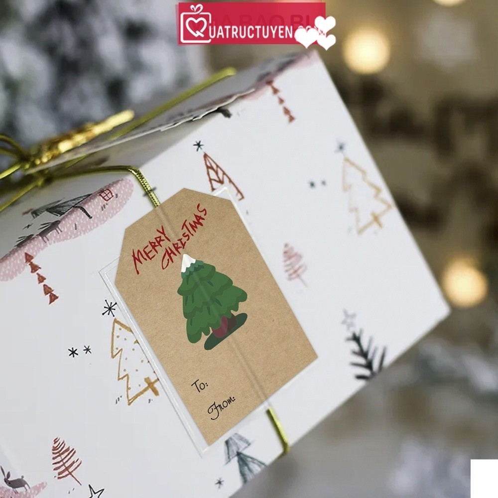 Cuộn 250 tem dán Giáng sinh nền kraft From To TE40 sticker decal Noel dán ghi tên người gửi/nhận quà