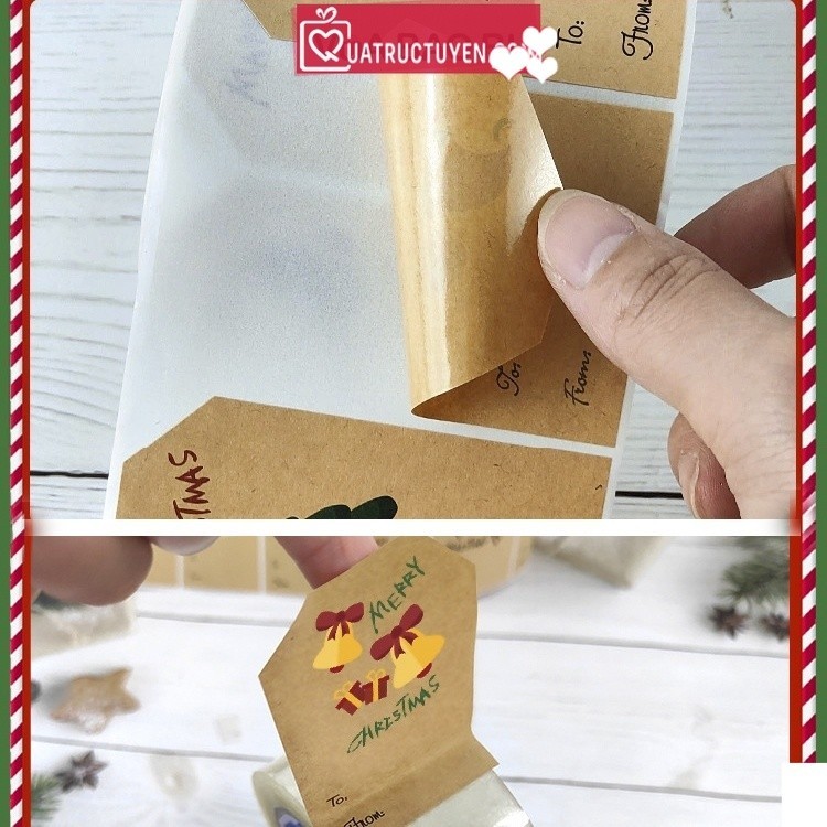 Cuộn 250 tem dán Giáng sinh nền kraft From To TE40 sticker decal Noel dán ghi tên người gửi/nhận quà