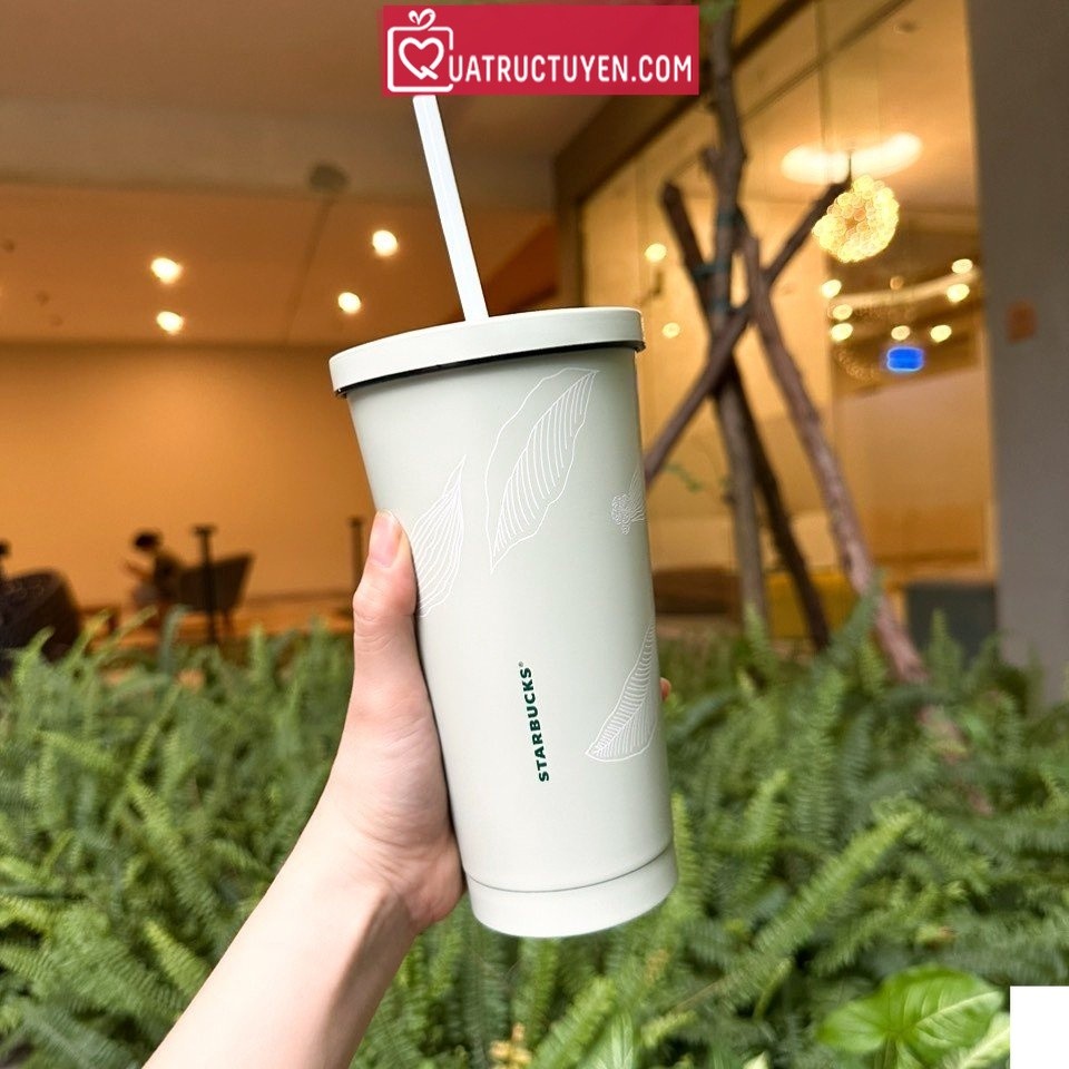 Cốc giữ nhiệt Starbuck 500ml màu xanh mint pastel hoạ tiết độc đáo kèm ống hút cao cấp inox 304