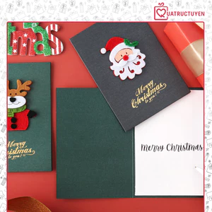 Thiệp Noel kraft kèm phong bì TH07 chúc mừng Giáng sinh họa tiết vải cây thông, người tuyết, chuông