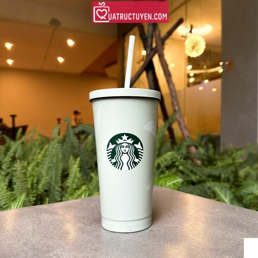 Cốc giữ nhiệt Starbuck 500ml màu xanh mint pastel hoạ tiết độc đáo kèm ống hút cao cấp inox 304