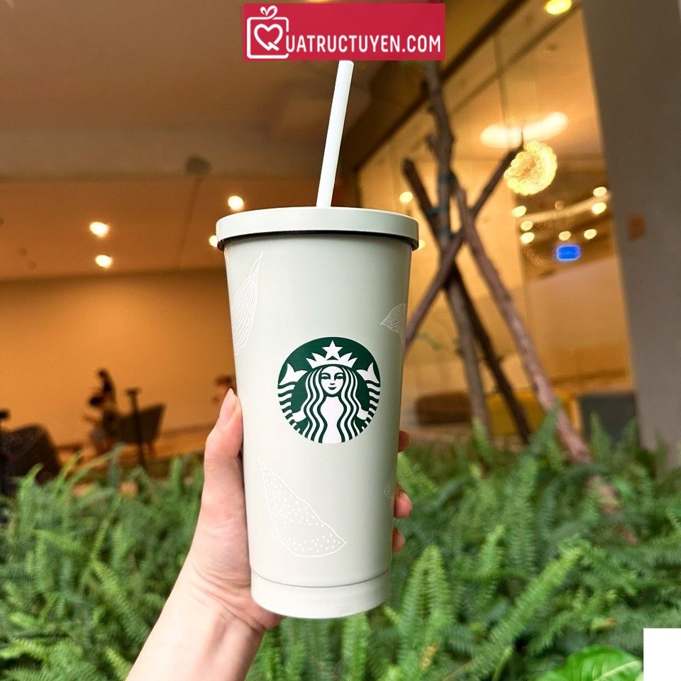 Cốc giữ nhiệt Starbuck 500ml màu xanh mint pastel hoạ tiết độc đáo kèm ống hút cao cấp inox 304