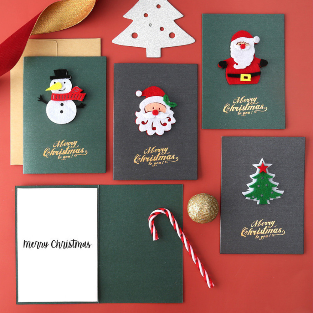 Thiệp Noel kraft kèm phong bì TH07 chúc mừng Giáng sinh họa tiết vải cây thông, người tuyết, chuông
