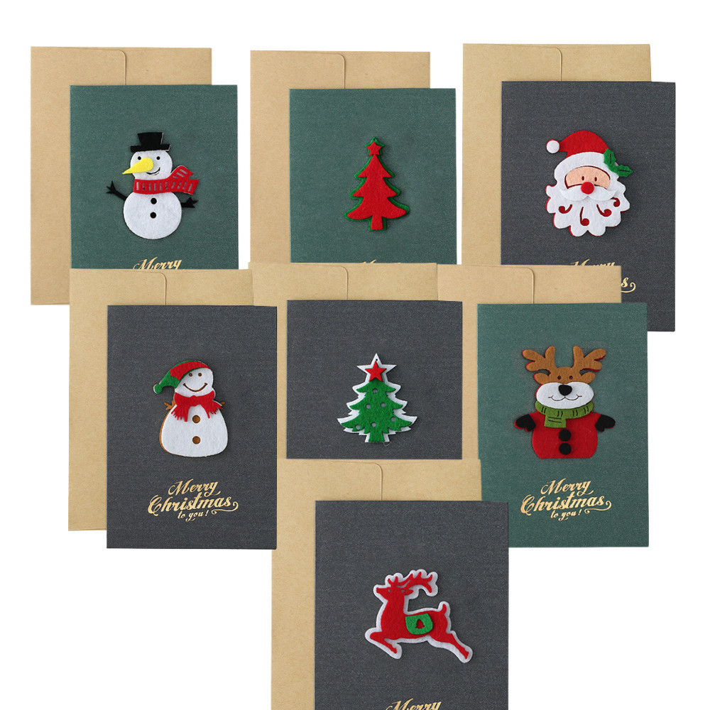 Thiệp Noel kraft kèm phong bì TH07 chúc mừng Giáng sinh họa tiết vải cây thông, người tuyết, chuông