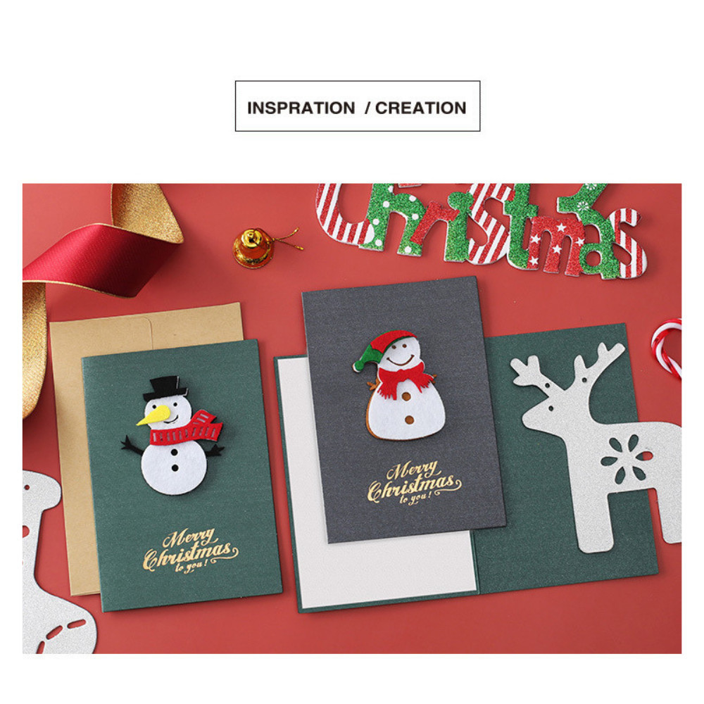 Thiệp Noel kraft kèm phong bì TH07 chúc mừng Giáng sinh họa tiết vải cây thông, người tuyết, chuông