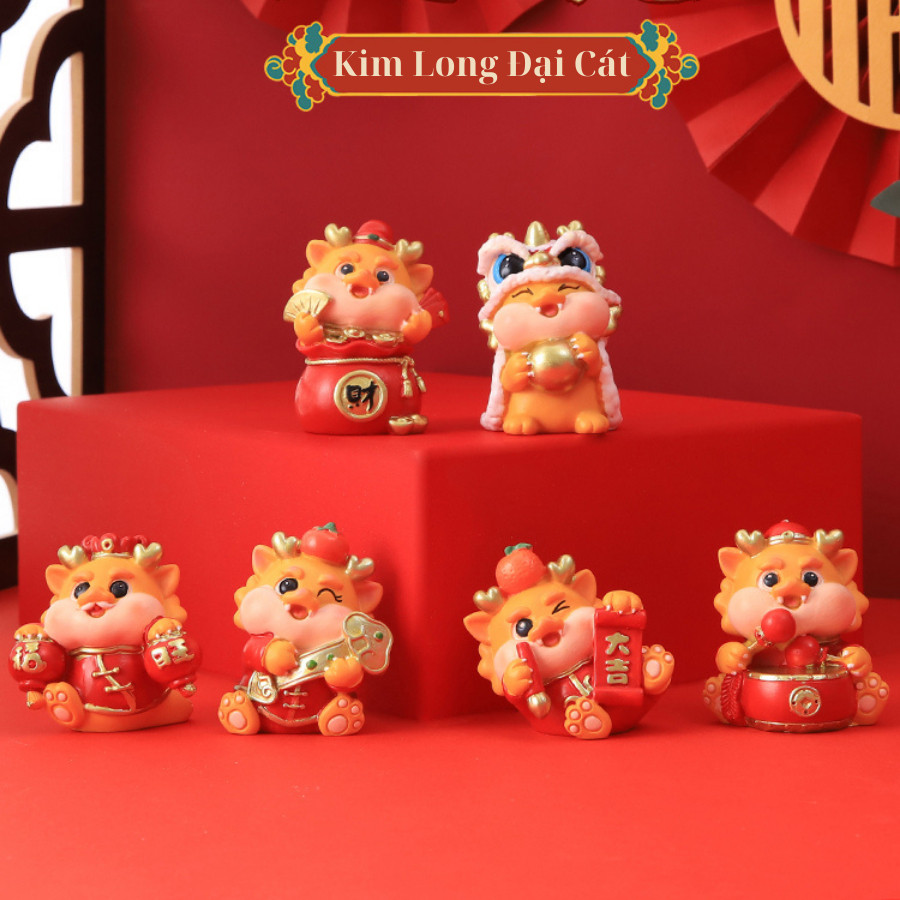 Tượng rồng Kim Long Đại Cát 6cm, tượng trang trí nhà mini, rồng mang may mắn