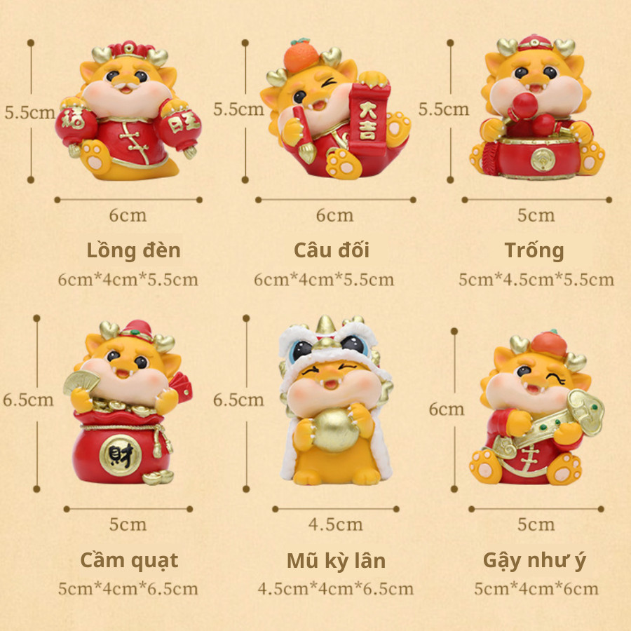 Tượng rồng Kim Long Đại Cát 6cm, tượng trang trí nhà mini, rồng mang may mắn