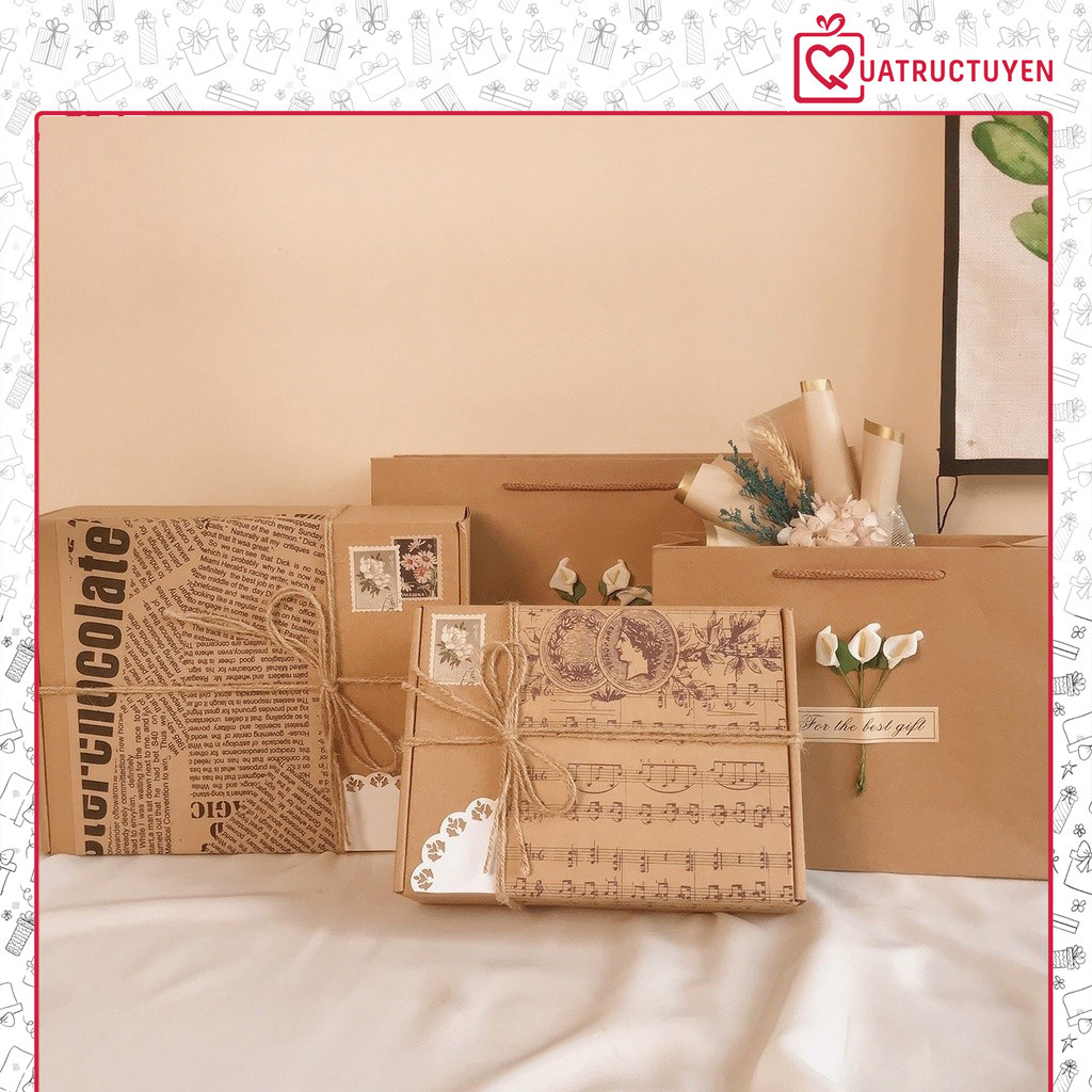 Hộp quà  kraft báo cổ điển Vintage trang trí phong cách Bullet journal đựng quà tặng sinh nhật,..