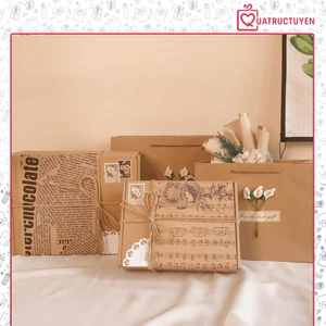 Hộp quà kraft báo cổ điển Vintage trang trí phong cách Bullet journal đựng quà tặng sinh nhật,..