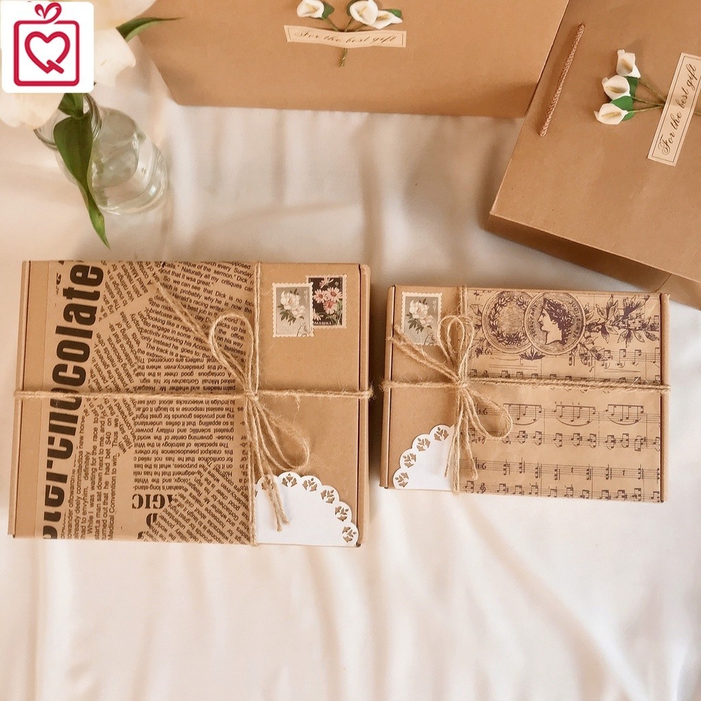 Hộp quà  kraft báo cổ điển Vintage trang trí phong cách Bullet journal đựng quà tặng sinh nhật,..