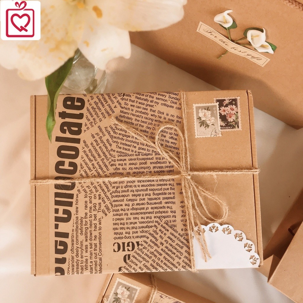 Hộp quà  kraft báo cổ điển Vintage trang trí phong cách Bullet journal đựng quà tặng sinh nhật,..