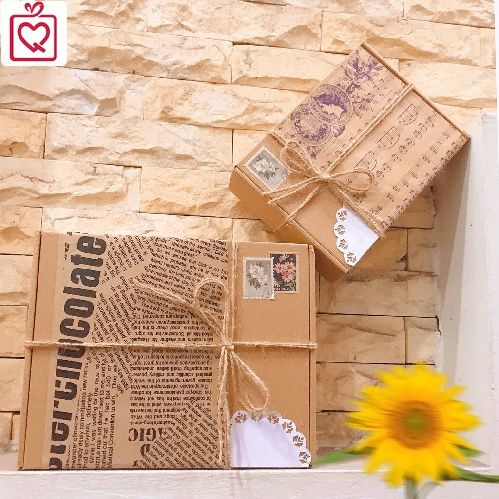 Hộp quà  kraft báo cổ điển Vintage trang trí phong cách Bullet journal đựng quà tặng sinh nhật,..