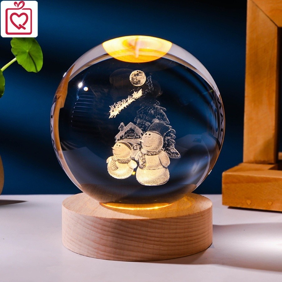 Quả cầu pha lê 3D phát sáng Noel, Quả cầu với hoạ tiết , ông già Noel, người tuyết, cây thông