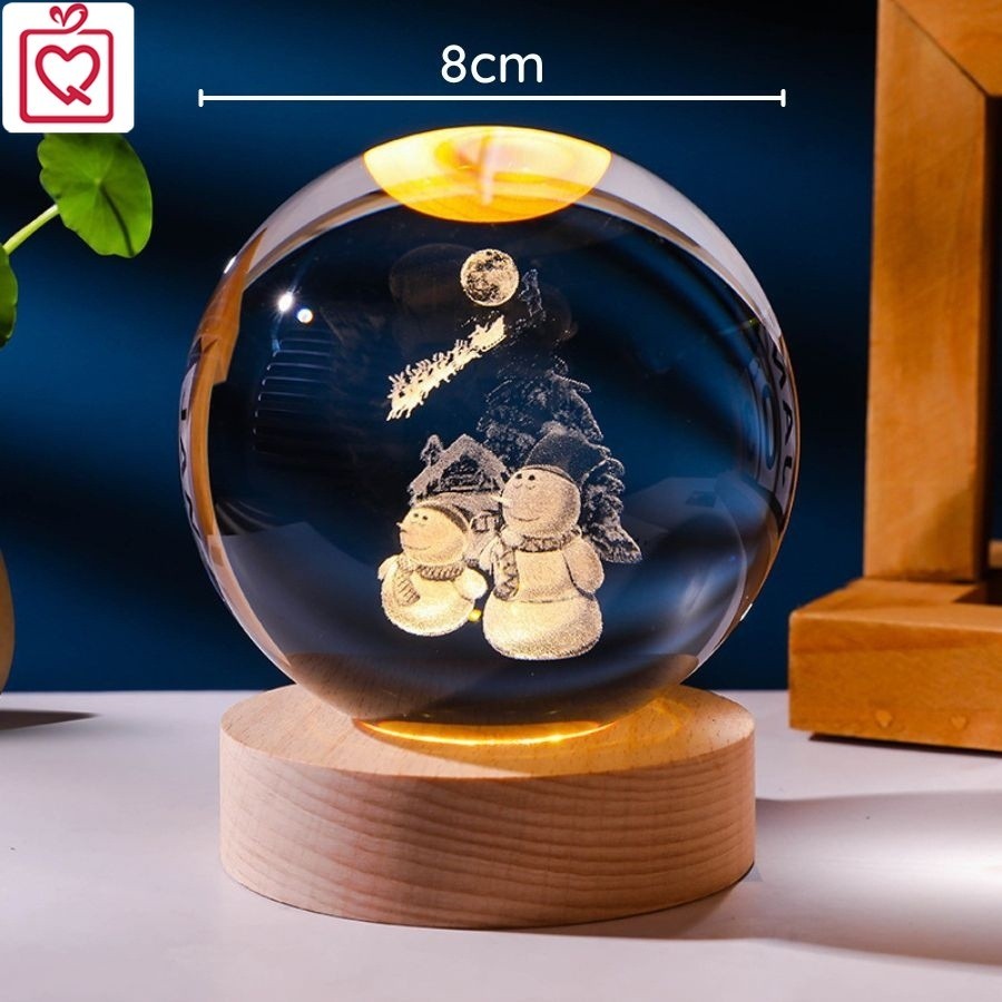 Quả cầu pha lê 3D phát sáng Noel, Quả cầu với hoạ tiết , ông già Noel, người tuyết, cây thông