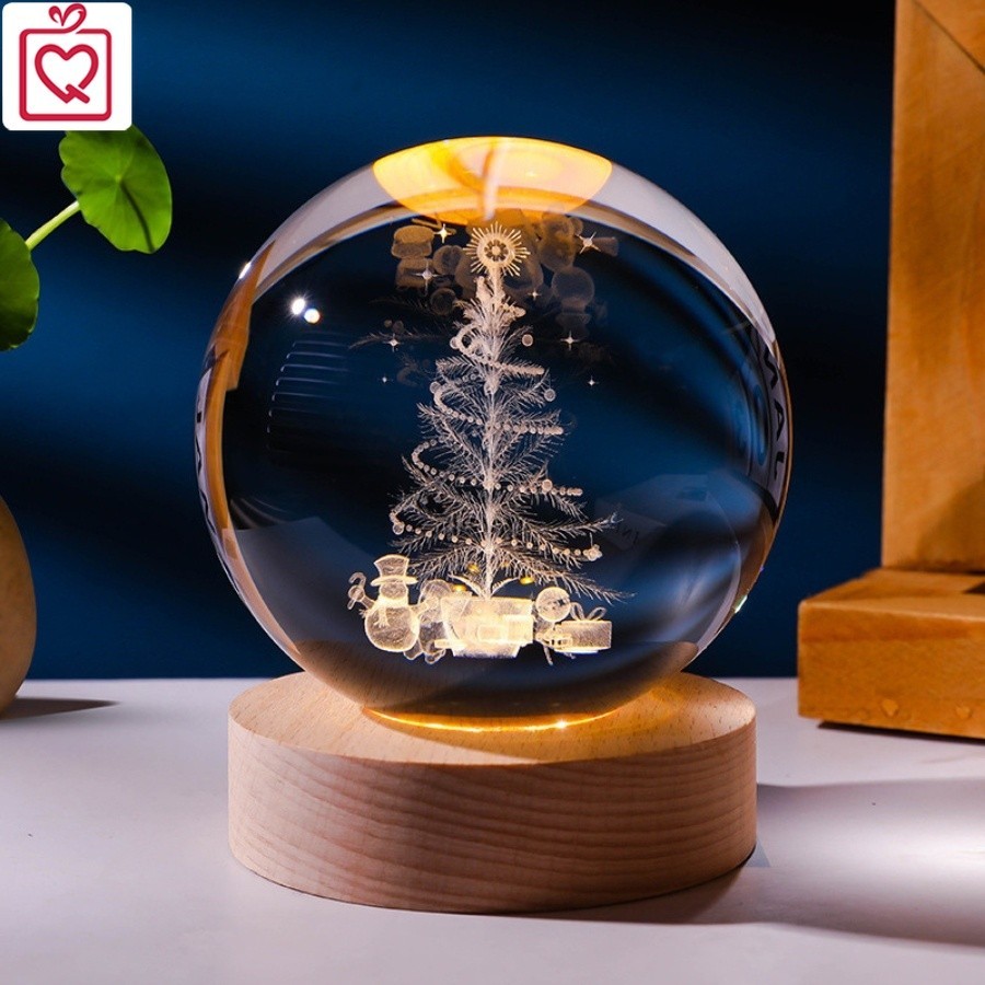 Quả cầu pha lê 3D phát sáng Noel, Quả cầu với hoạ tiết , ông già Noel, người tuyết, cây thông