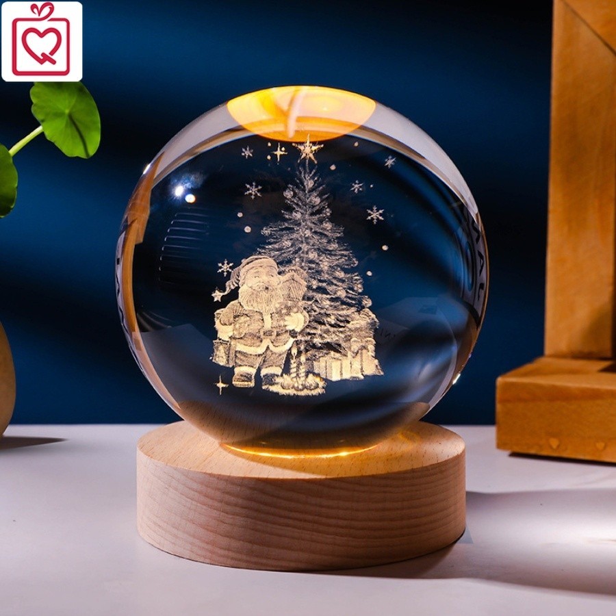 Quả cầu pha lê 3D phát sáng Noel, Quả cầu với hoạ tiết , ông già Noel, người tuyết, cây thông