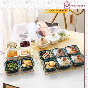 Khay mứt tết hũ đựng thực phẩm, bánh kẹo nắp Trong Suốt, đựng hoa quả, hạt khô giá sắt tiếp khách