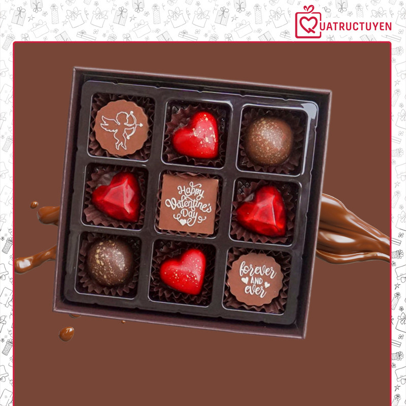 Socola Valentine 14/2 hộp 9 viên SO09 - scl nghệ thuật quà tặng bạn gái người yêu chocolate bonbon