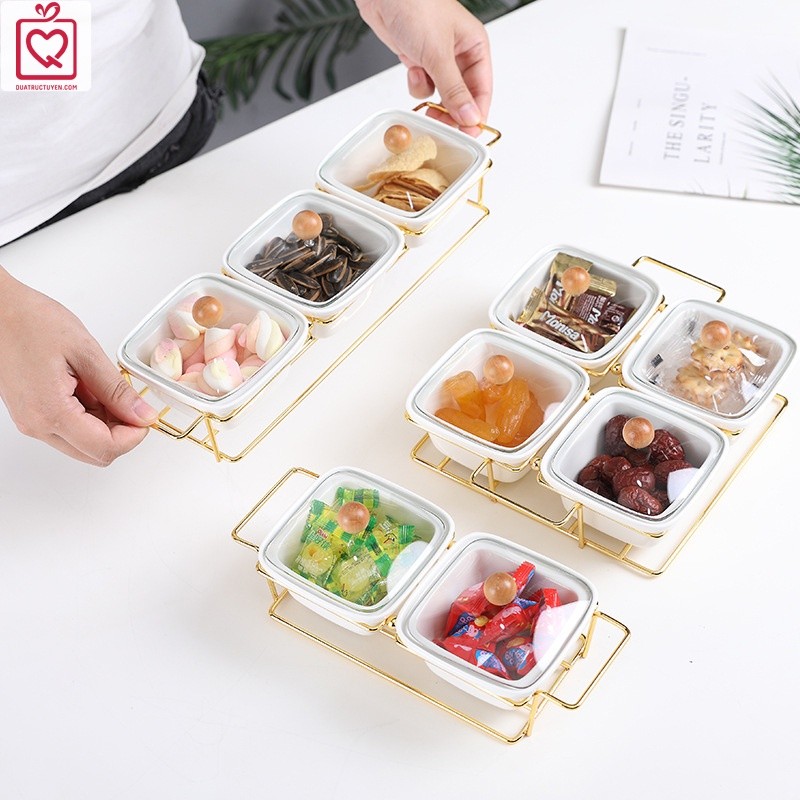 Khay mứt tết hũ đựng thực phẩm, bánh kẹo nắp Trong Suốt,  đựng hoa quả, hạt khô giá sắt tiếp khách