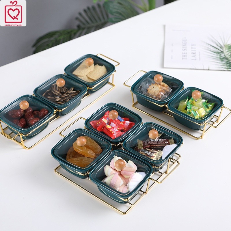 Khay mứt tết hũ đựng thực phẩm, bánh kẹo nắp Trong Suốt,  đựng hoa quả, hạt khô giá sắt tiếp khách