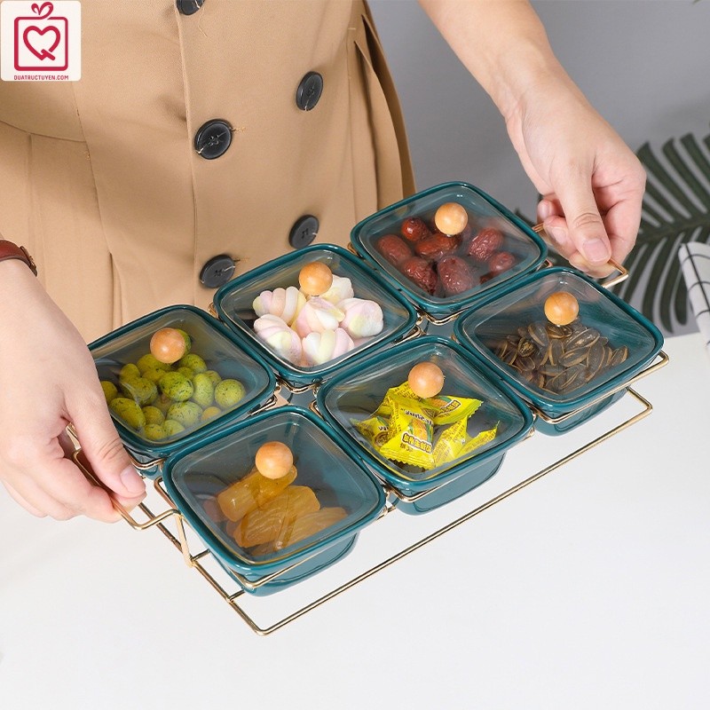 Khay mứt tết hũ đựng thực phẩm, bánh kẹo nắp Trong Suốt,  đựng hoa quả, hạt khô giá sắt tiếp khách