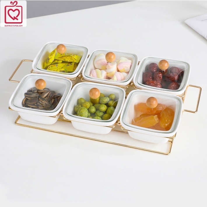 Khay mứt tết hũ đựng thực phẩm, bánh kẹo nắp Trong Suốt,  đựng hoa quả, hạt khô giá sắt tiếp khách
