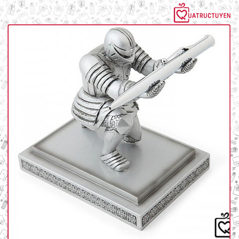 Giá đỡ bút ký kiêm chặn giấy hiệp sĩ Knight bạc để bàn sang trọng - Kèm bút bi kim loại