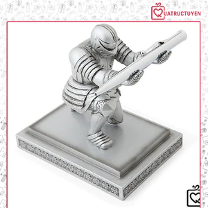 Giá đỡ bút ký kiêm chặn giấy hiệp sĩ Knight bạc để bàn sang trọng - Kèm bút bi kim loại