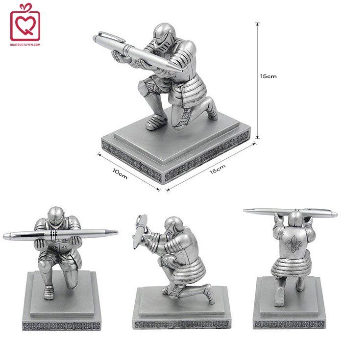 Giá đỡ bút ký kiêm chặn giấy hiệp sĩ Knight bạc để bàn sang trọng - Kèm bút bi kim loại