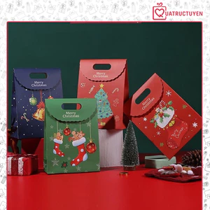 Túi đựng quà Giáng sinh nắp gấp quai dán, túi giấy Noel 26x19x9cm dễ thương