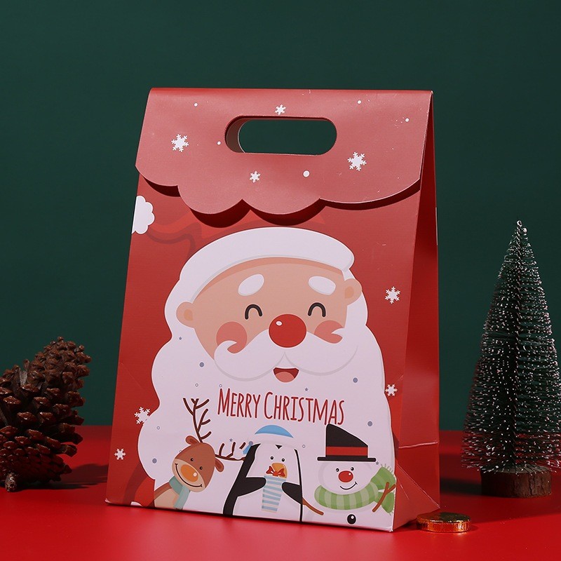Túi đựng quà  Giáng sinh nắp gấp quai dán, túi giấy Noel 26x19x9cm dễ thương