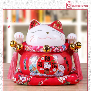 Mèo thần tài 14cm Tấn Tài Tấn Lộc gốm sứ cao cấp - Mèo may mắn chiêu tài
