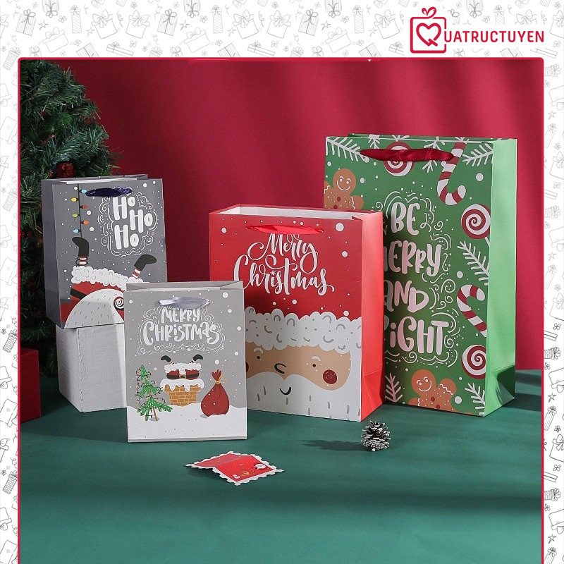 [Combo 2]Túi quà Giáng Sinh ông già noel bằng giấy 23x18cm đựng quà tặng nhiều mẫu
