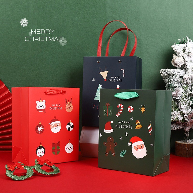 [Combo 2]Túi quà Giáng Sinh ông già noel bằng giấy 23x18cm đựng quà tặng nhiều mẫu